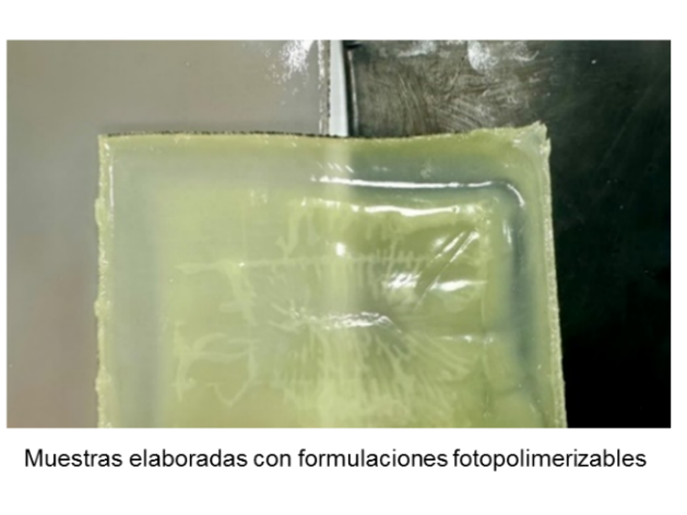 Muestras elaboradas con formulaciones fotopolimerizables